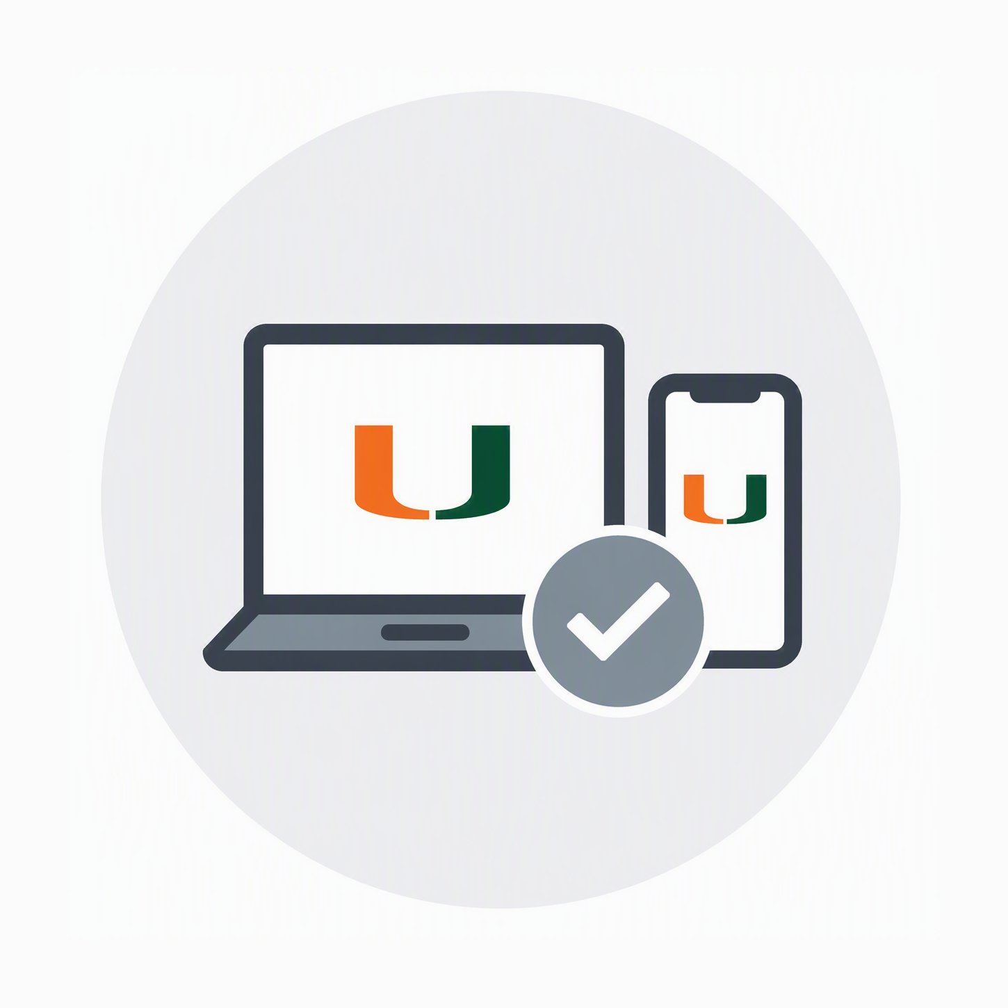 Device registration icon showing a laptop and mobile phone with a checkmark badge.